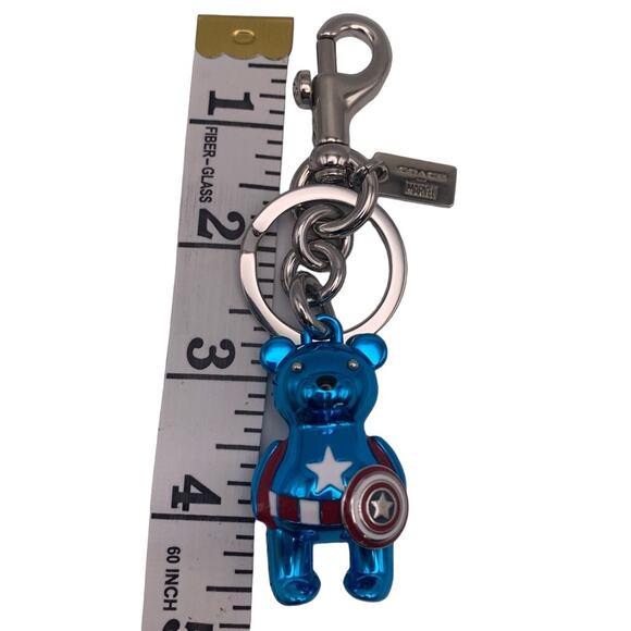 Coach 2755 Marvel Captain America Bear Bag Charm Silver/Midnight Navy/Red Metal - Picture 3 of 3